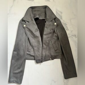 Others Follow Gray Leather Jacket Asymmetrical Zipper Notched Lapel